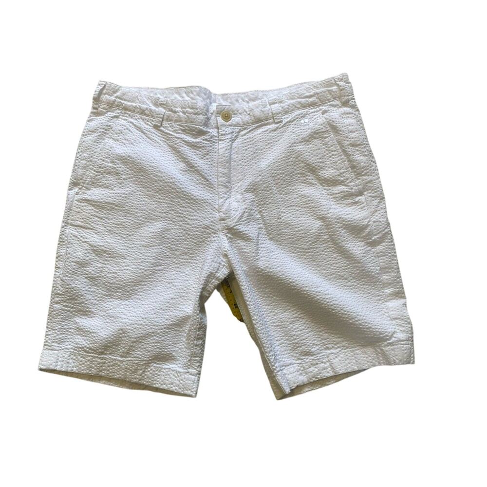 Brooks Brothers Shorts Mens 34 White Seersucker Coastal Vacation 100% Cotton